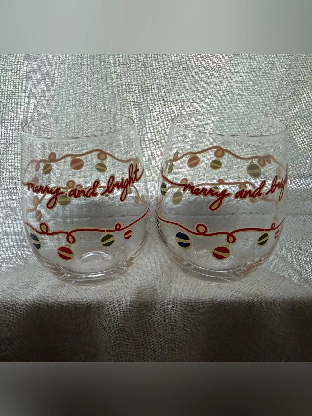Vera Bradley Stemless Wine Glasses - Red and Gold Ornament Script